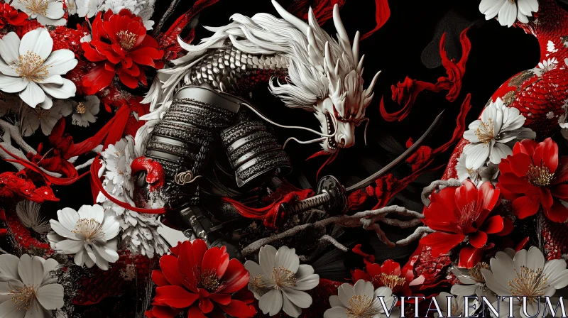 Floral Dragon Samurai Warrior Art
