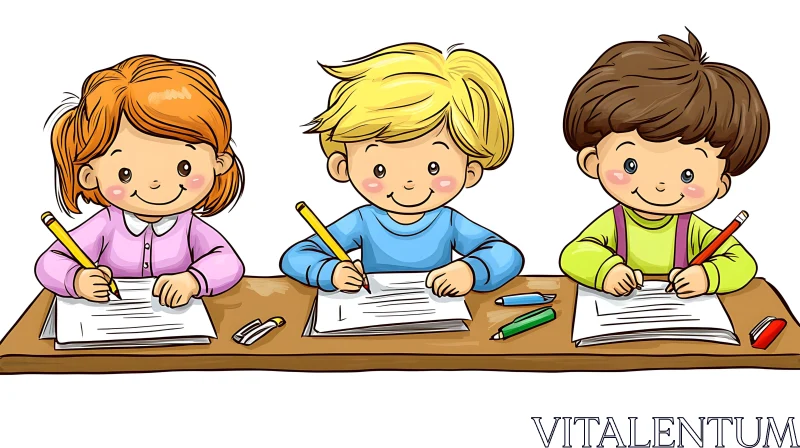 Kids at School Cartoon Illustration