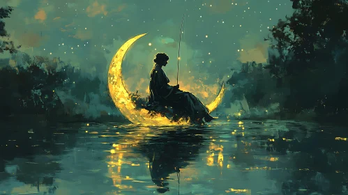 Serene Night Fishing on the Moon