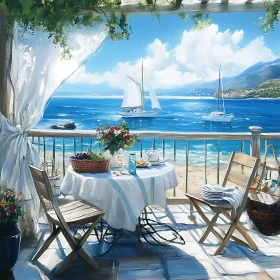 Seaside Terrace with Sailboats
