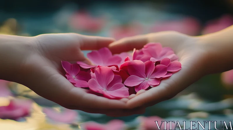 Floral Offering Pink Petals in Hand