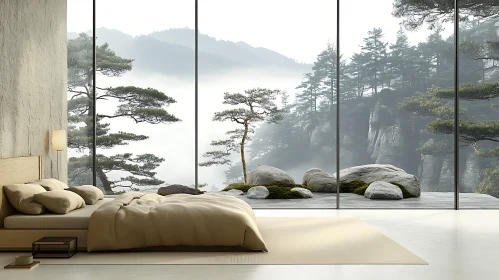 Serene Bedroom with Floor-to-Ceiling Forest Views