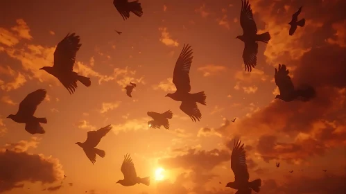 Sunset Flight of Birds