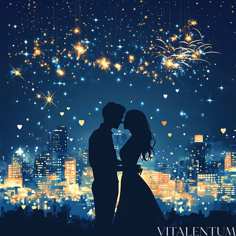 Couple's Silhouette Under Fireworks Display