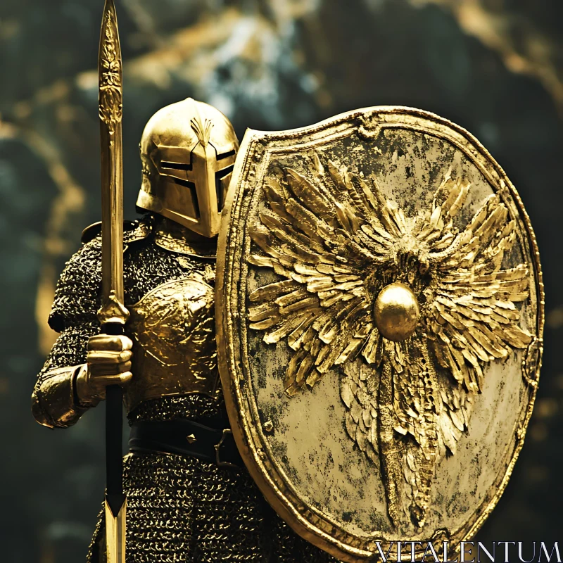Armored Golden Warrior Holding Spear