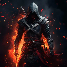 Hooded Figure Amidst Embers