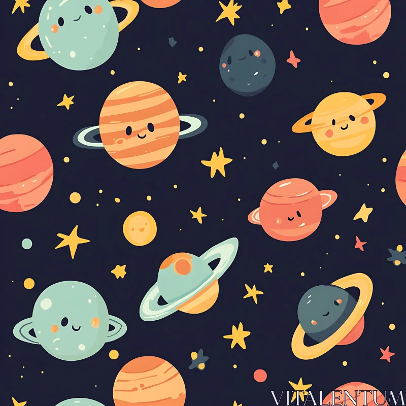 Cute Planets and Stars in Space