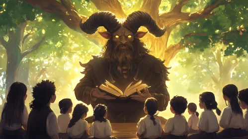 Mystical Creature Reading to Children