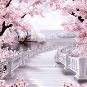 Serene Cherry Blossom Lake Scene