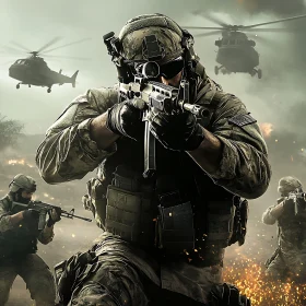 Armed Forces on Patrol with Helicopters