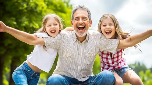 Laughing Father with Daughters
