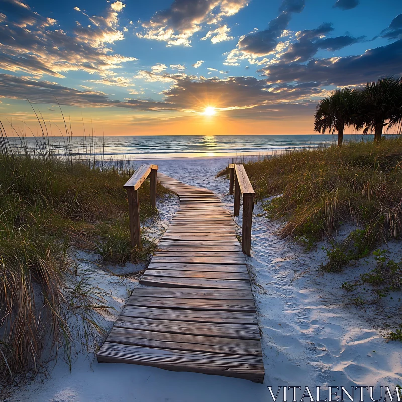 Golden Hour Beach Boardwalk View