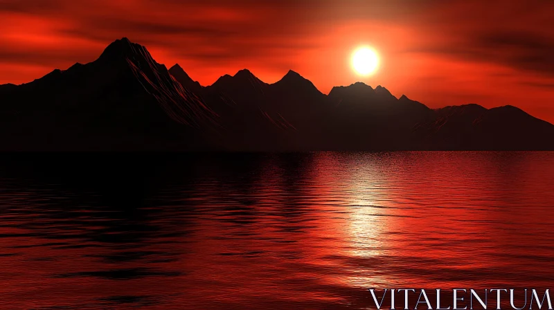 Fiery Mountain Sunset Reflection