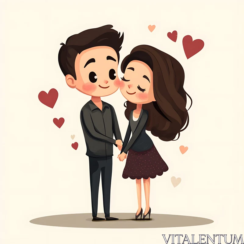 Cartoon Couple Surrounded by Hearts