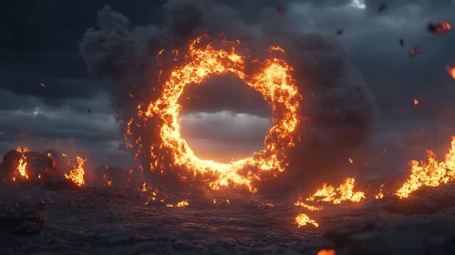 Burning Ring Amid Smoky Skies