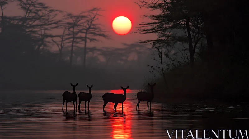 Sunset Scene with Deer