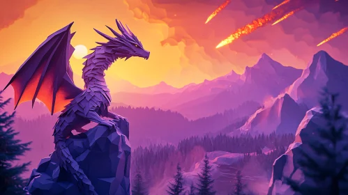 Dragon on Peak with Comets