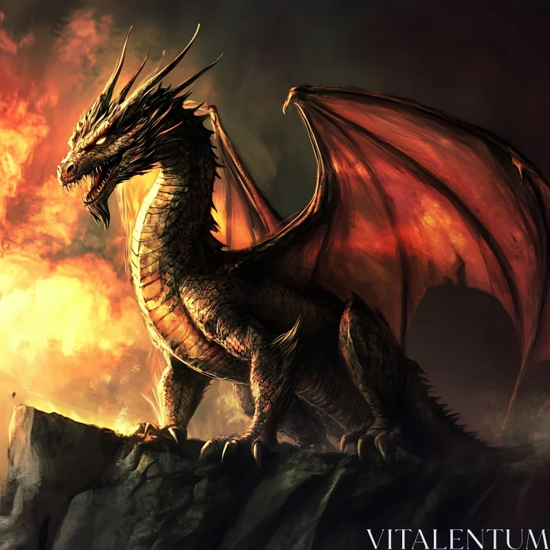 AI ART Dragon on Rocky Ledge
