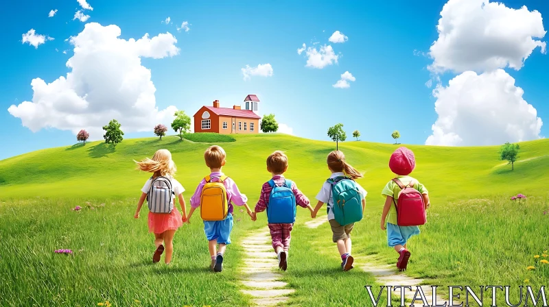 Kids Walking to School Together AI Image