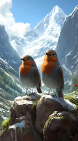 Birds on Rock with Mountain Backdrop