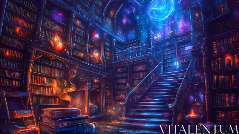 AI ART Mystical Library with Glowing Books