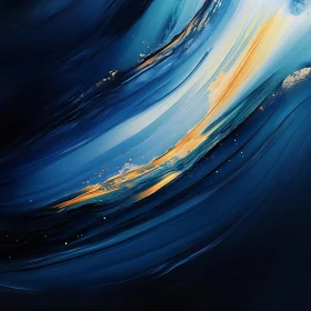 Fluid Abstract Painting in Blue and Gold