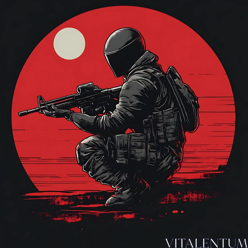 AI ART Tactical Warrior in Red Circle Graphic