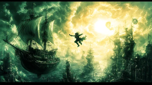 Leaping Figure in Fantasy Seascape