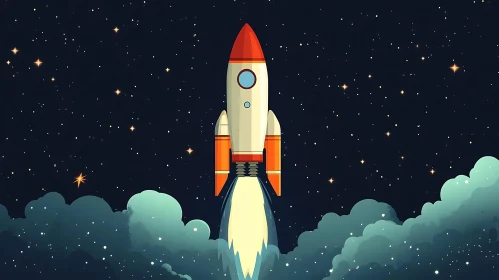 Cartoon Rocket Ascending to Space