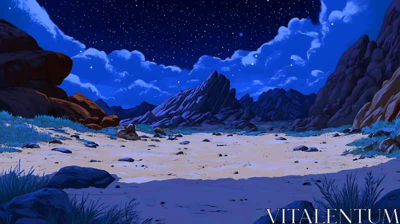 Starry Night Over Mountainous Terrain