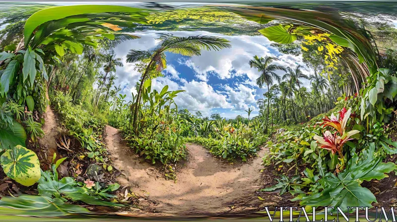 AI ART Serene Tropical Forest Path with Vibrant Foliage