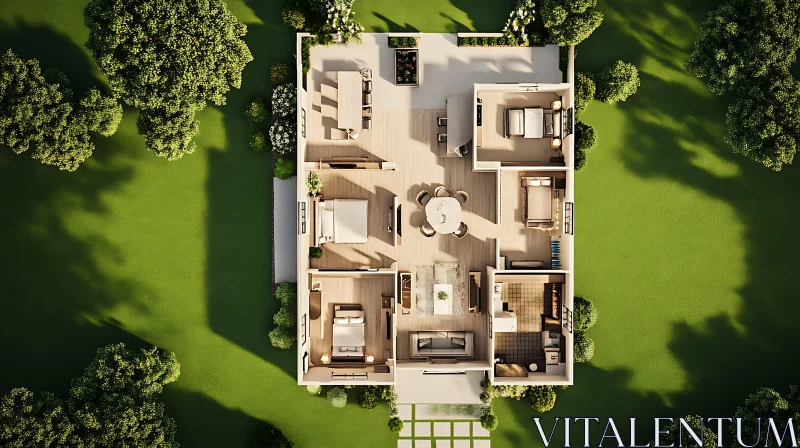 Architectural Blueprint: House Design with Greenery AI Image