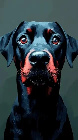 Illustrated Dog with Red Highlights