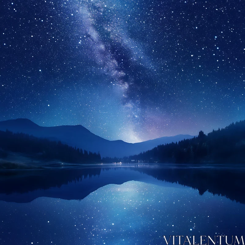 Starry Night Lake Reflection Landscape