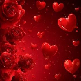 Red Roses with Floating Hearts