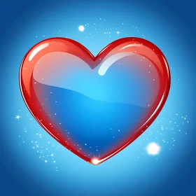 Shimmering Heart on Blue Background
