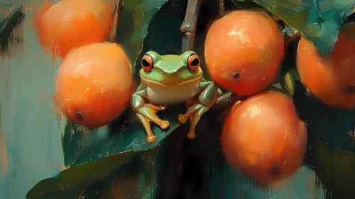 Frog on Orange Branch Art
