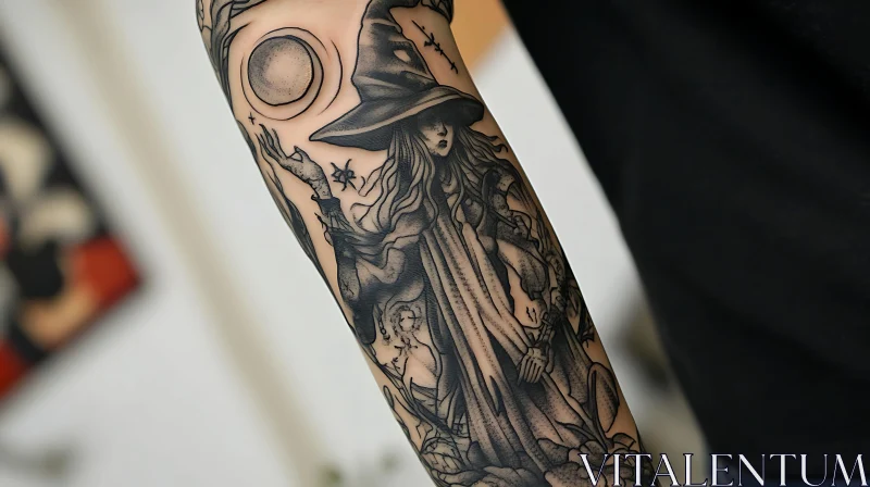 Mystical Witch Tattoo Design