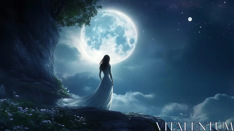 AI ART Woman Staring at the Moon