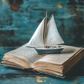 Miniature Boat on Open Book
