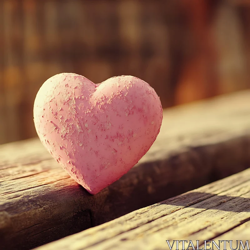 Pink Heart on Wood AI Image