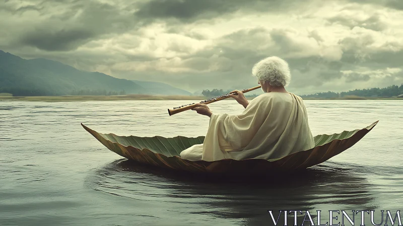 River Flute Player in Nature's Boat