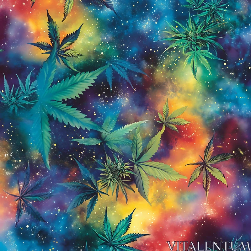 Nebula Leaf: Abstract Cannabis Design AI Image