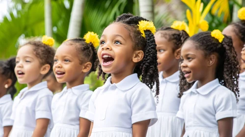Young Girls Choir with Yellow Flowers