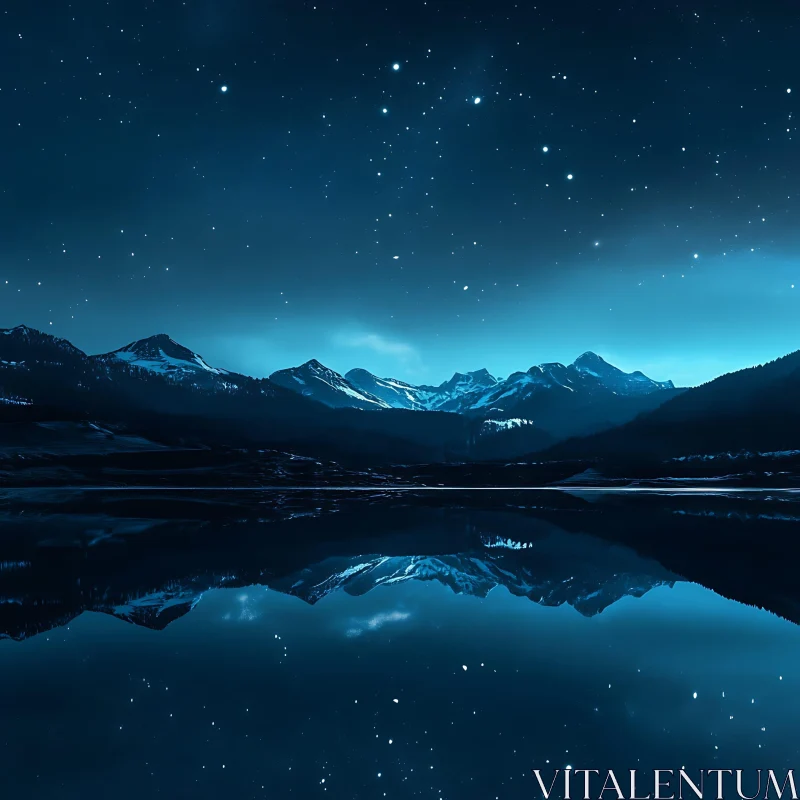 Starry Night Mountain Reflection