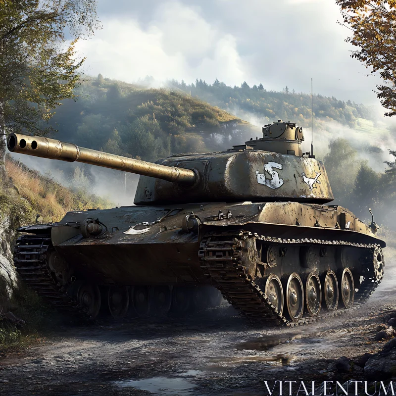 Military Tank in Misty Forest