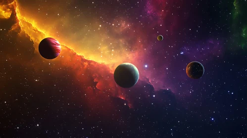 Celestial Planets in Nebula