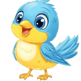 Cute Blue and Yellow Bird Cartoon