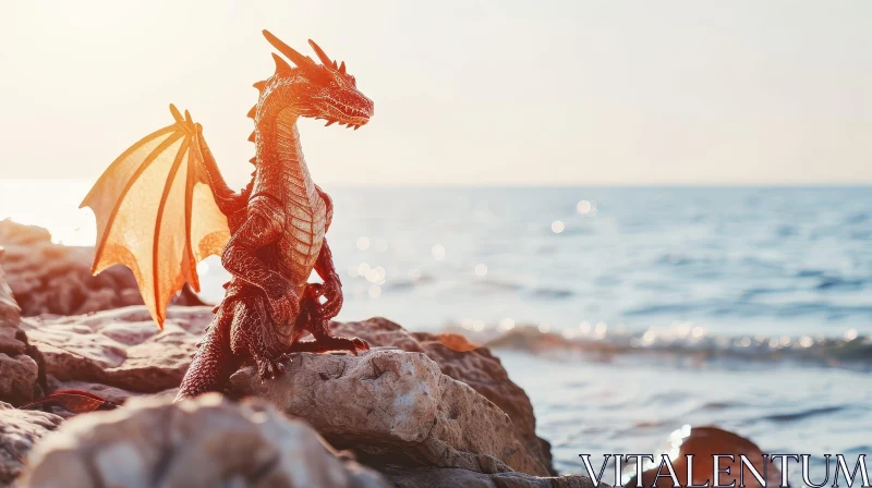 Captivating Photograph of a Red Dragon by the Serene Sea AI Image