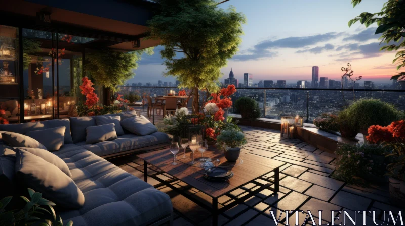Captivating Terrace Balcony with Atmospheric Cityscape View AI Image